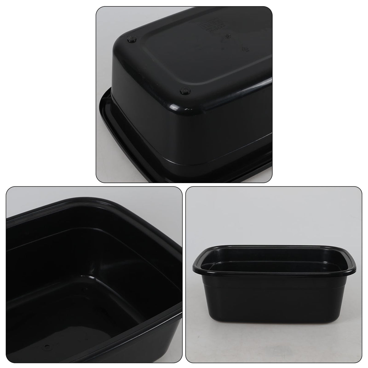 Large Plastic Wash Basin Set - 18 Quart Rectangular Dish Pans, Black, 2 Pack
