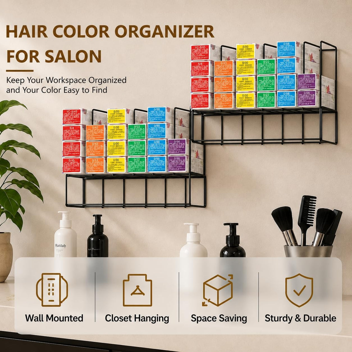 Hair Color Organizer Wall Mount Storage Rack for Salon Salon Station