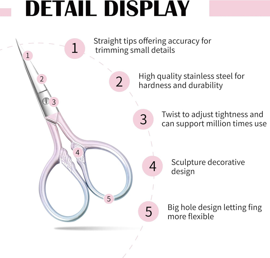 Pink Stainless Steel Eyebrow & Facial Hair Scissors - 2 Pack, 3.5 Inch