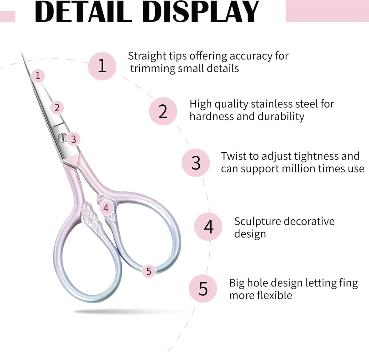 Pink Stainless Steel Eyebrow & Facial Hair Scissors - 2 Pack, 3.5 Inch