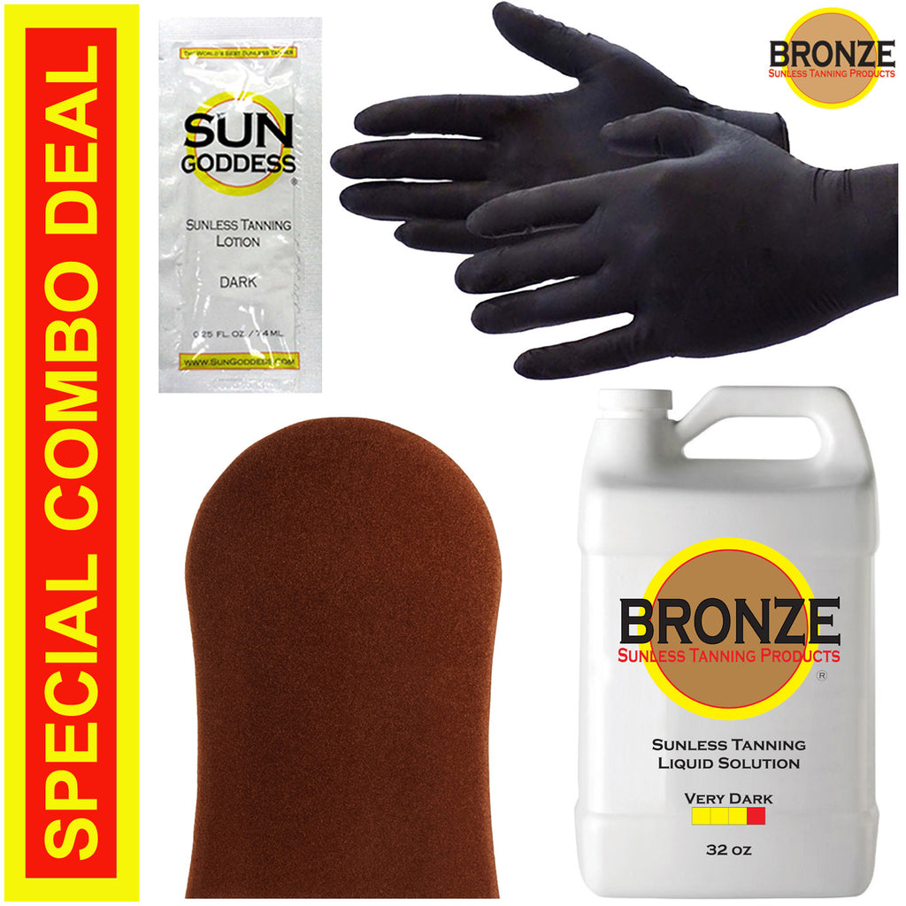 Very Dark Sunless Tanning Solution 32oz with Applicator Mitt & Gloves