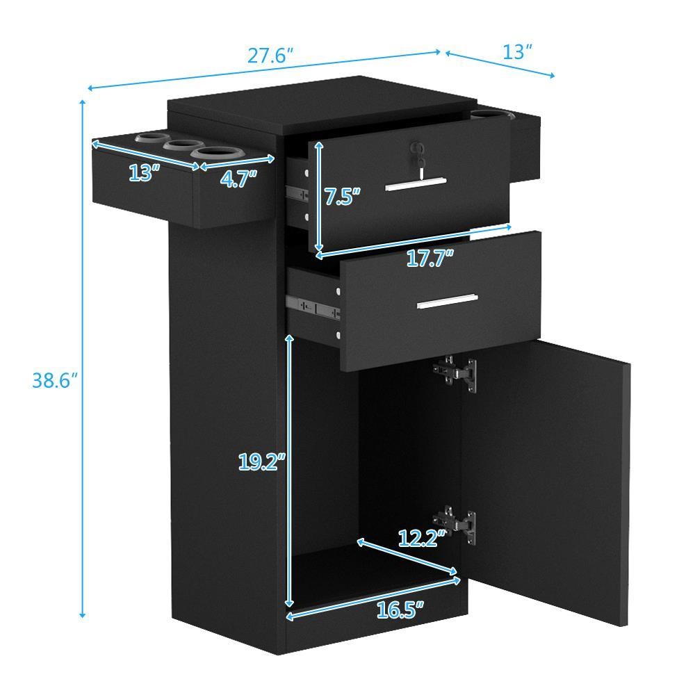 Wooden Salon Hair Stylist Storage Cabinet with Lockable Drawers & Tool Holders
