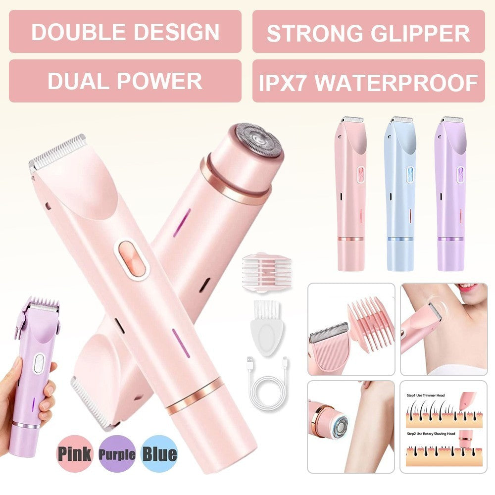Women Dual Head Waterproof Electric Shaver & Bikini Trimmer - Rechargeable, Wet & Dry Use