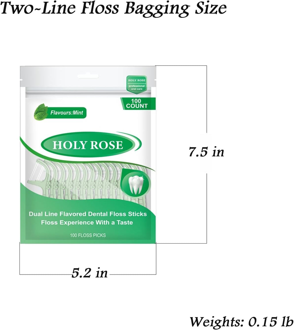 Mint Twin Line Dental Floss Picks - 300 Count, Dual-Action Oral Care Sticks