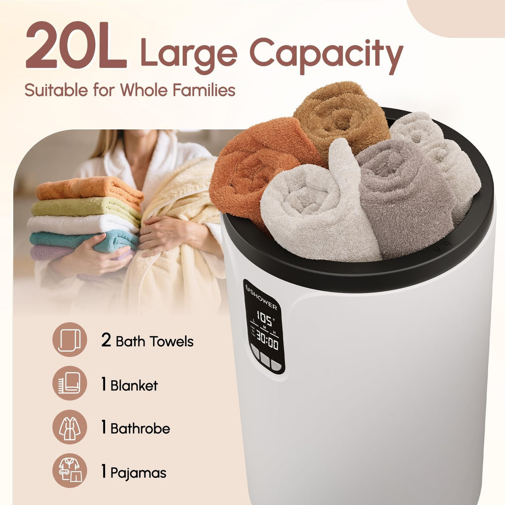 Electric Towel Warmer Bucket with LCD Display 20L Fast Heating & Auto Shut-Off