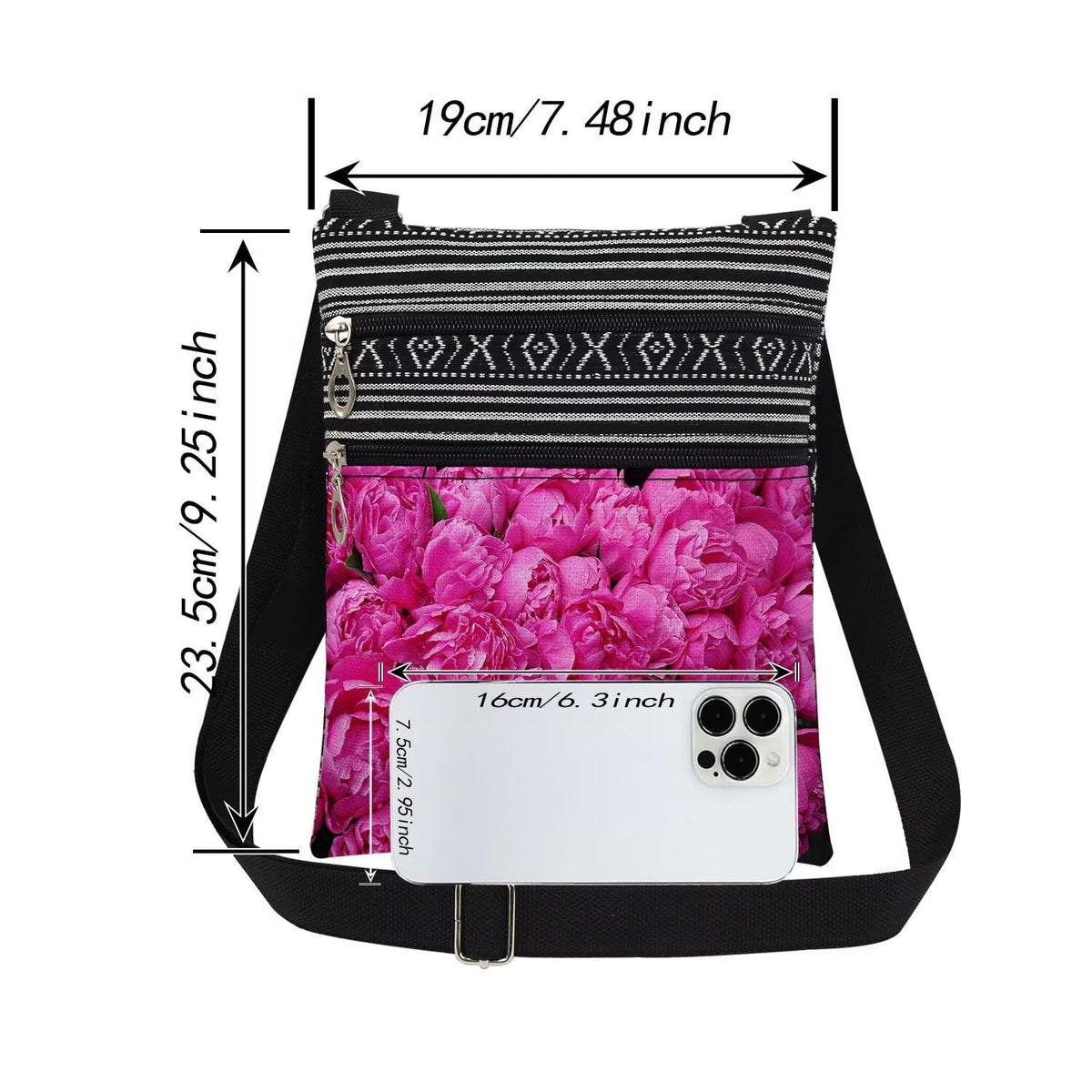 Pink Floral Crossbody Bag with Adjustable Shoulder Strap for Women & Teens