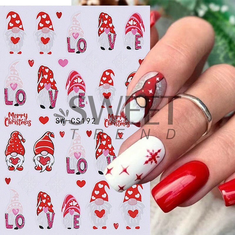 2Pcs Leopard Christmas Gnome Nail Art Stickers Self-Adhesive Decals