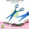 Blue Hair Cutting Scissors 5.5 Inch Professional Barber Shears Sharp Razor for Salon