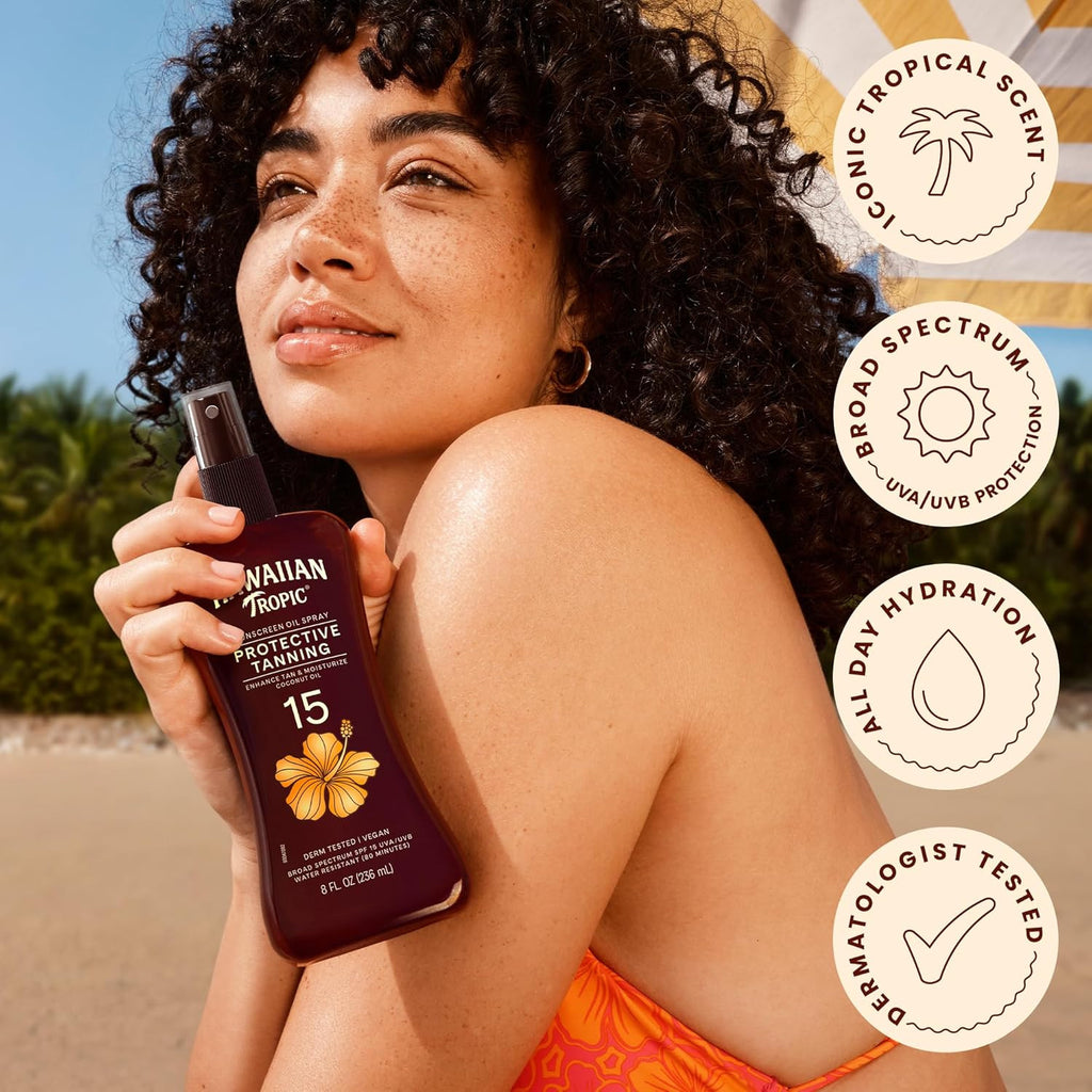 Broad Spectrum Sunscreen Spray SPF 15 Dry Oil for Tanning & Skin Hydration
