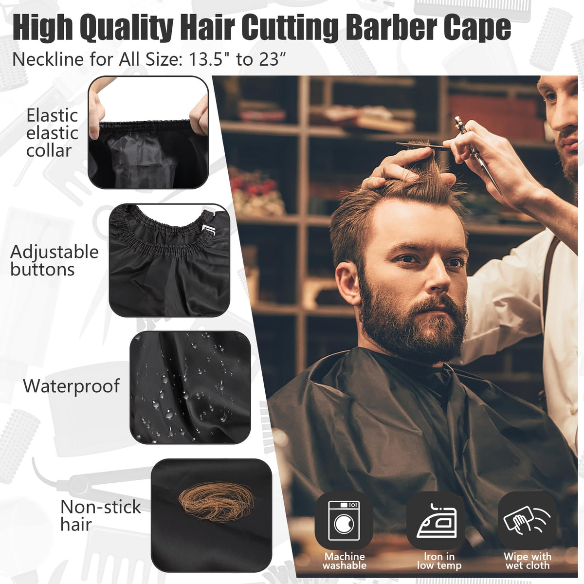 10 in 1 Barber Cape Set with Neck Duster Brush & Hair Clips - Salon & Home Use