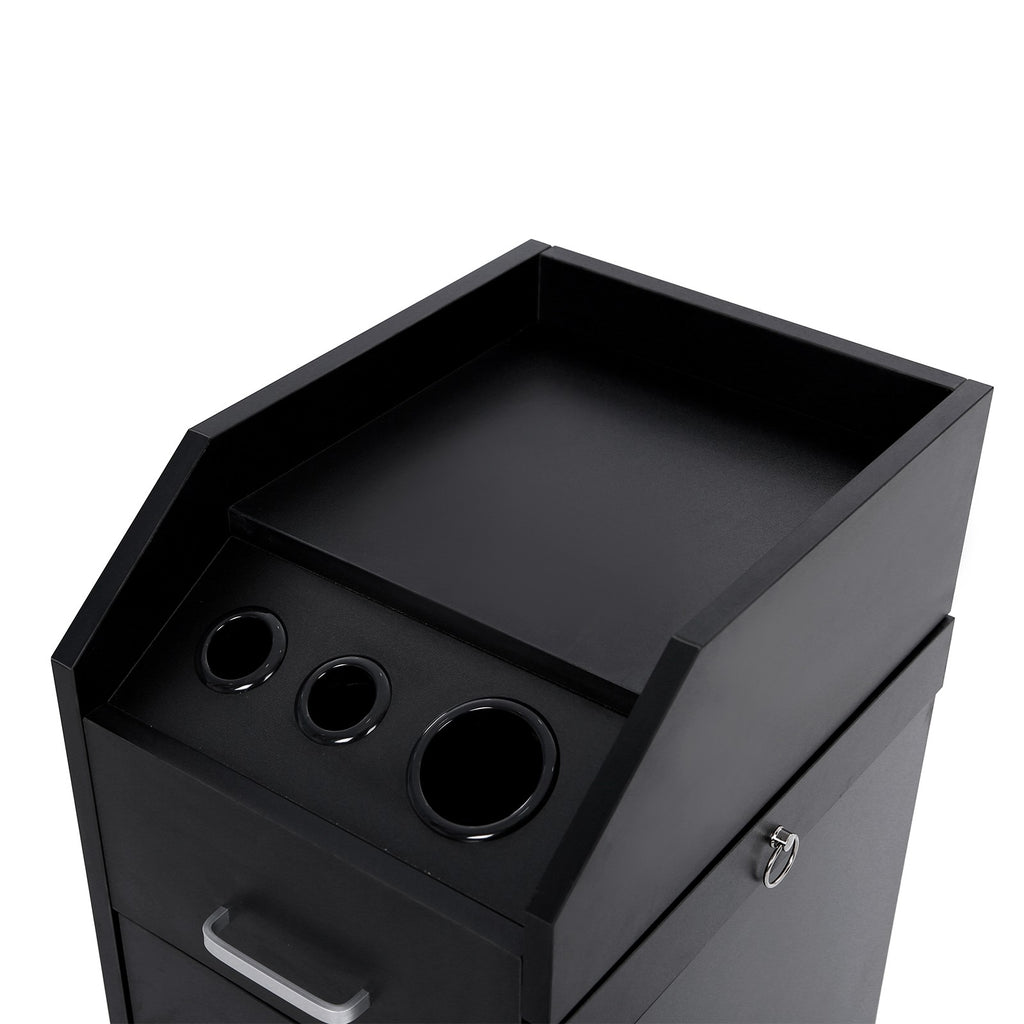 Rolling Hair Salon Station Locking Cabinet with 4 Drawers & 3 Tool Holes