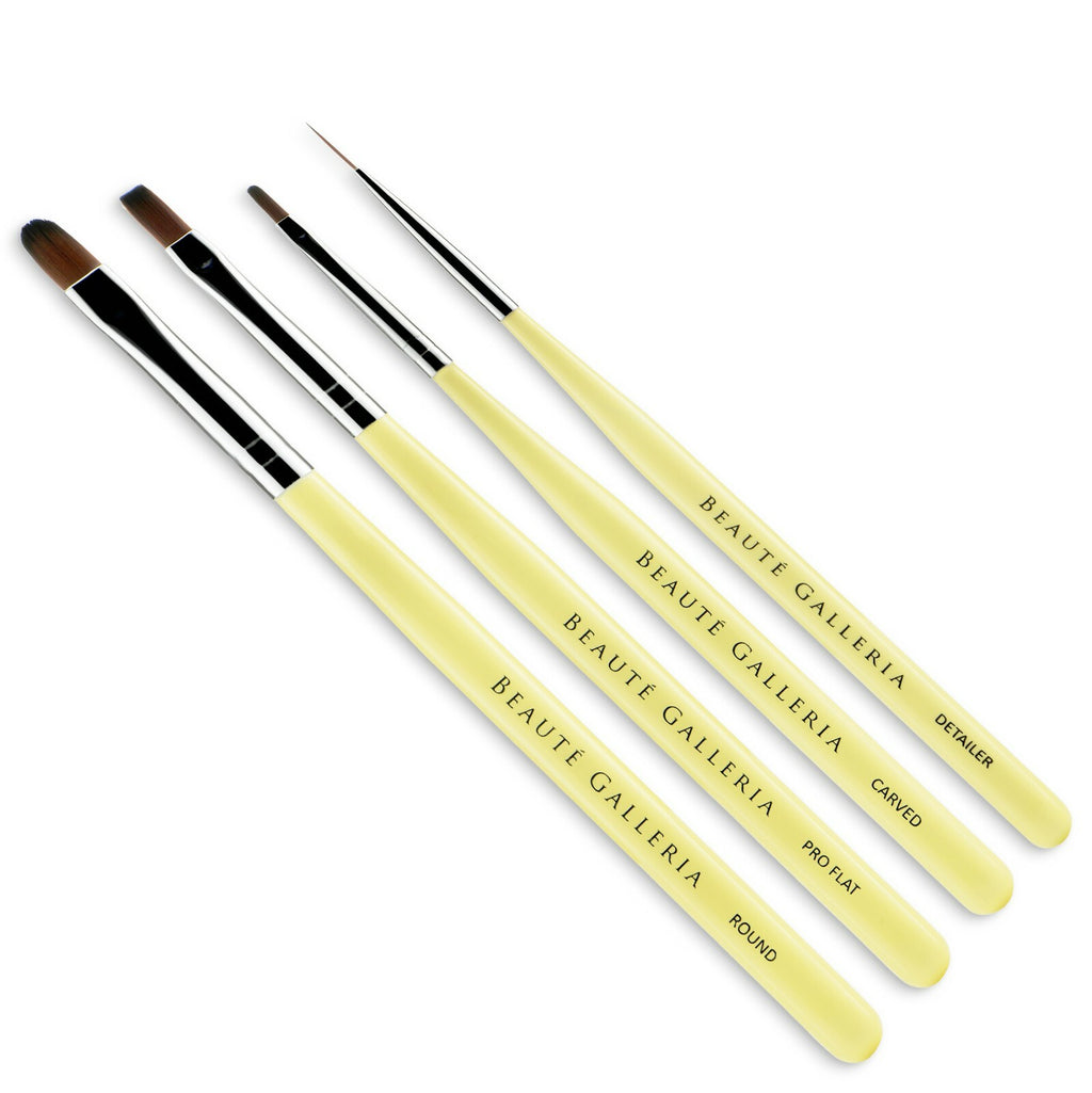 UV Gel Nail Art Brush Set - 4pcs Striping, Detailer, Builder & Sculpting Brushes