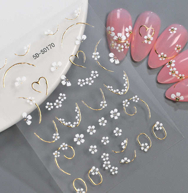2Pcs Flower Rhinestone Nail Art Stickers 3D Self-Adhesive for Manicure