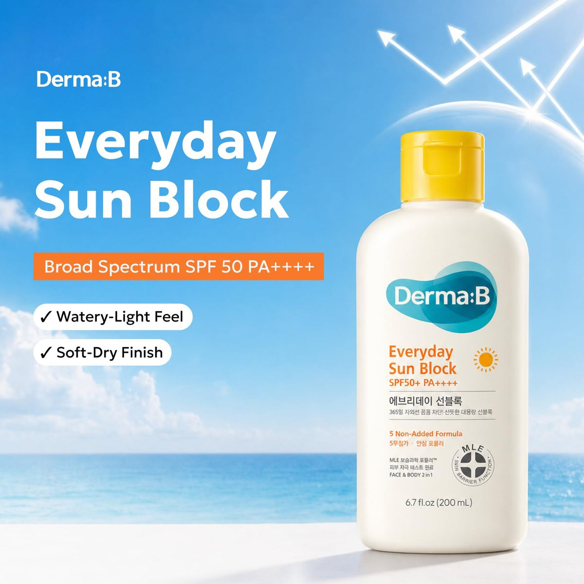 Derma B SPF50+ PA++++ Sun Block Large Size Sunscreen Lotion 6.7 Fl Oz