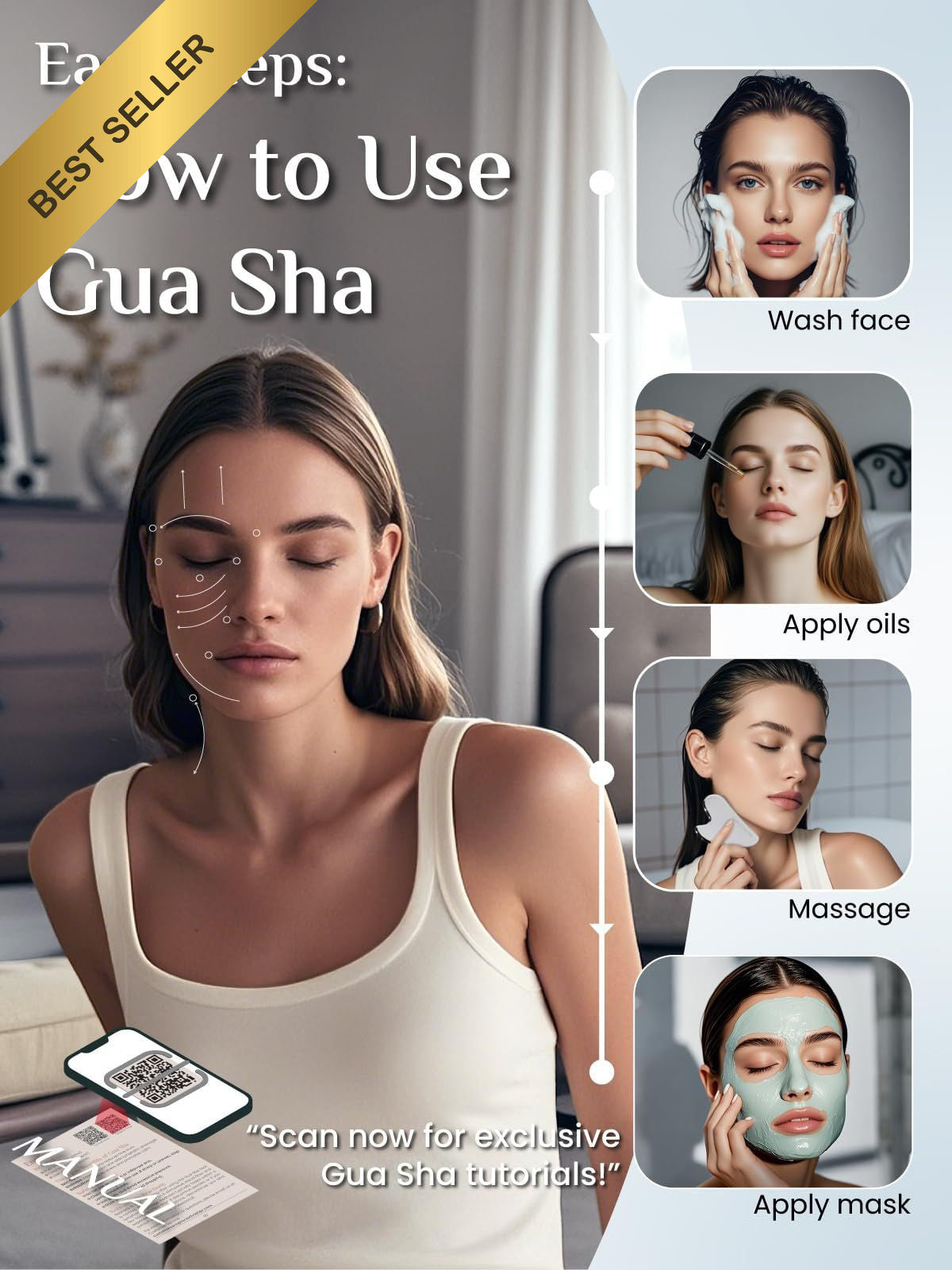 Stainless Steel Gua Sha Tool for Face and Jawline Sculpting - Silver
