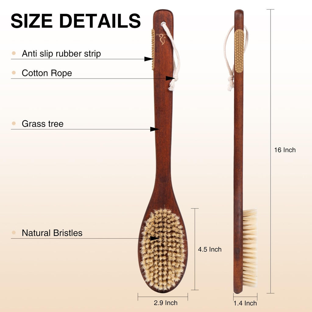 Wooden Bath Brush with Stiff Sisal Bristles Long Handle for Shower Back Scrubber