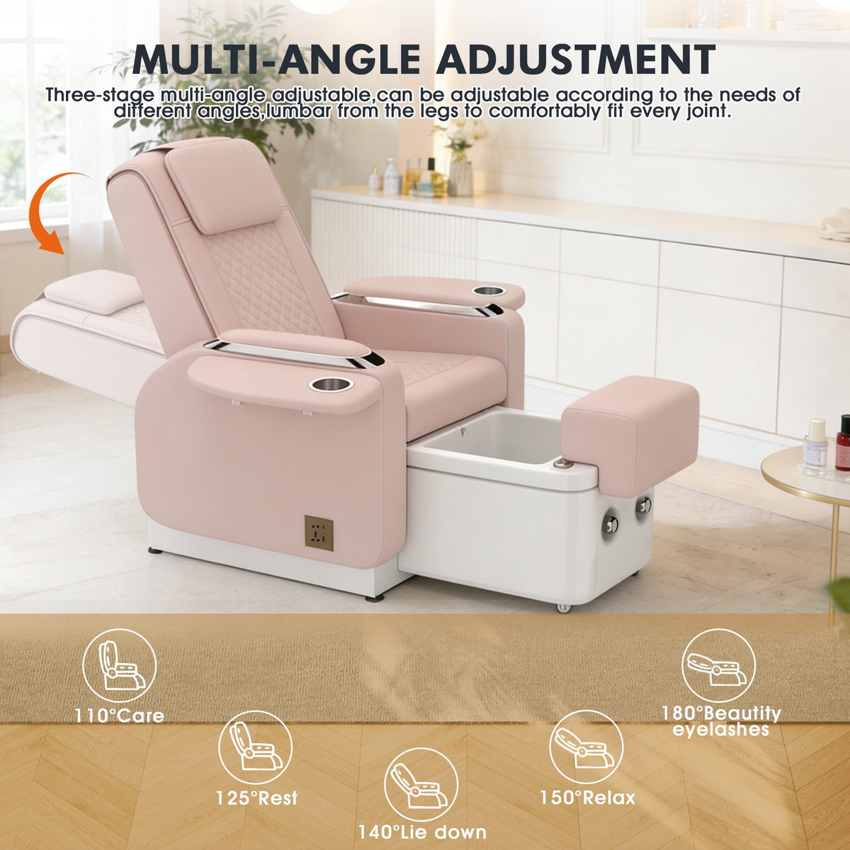 Reclining Pedicure Spa Chair with Massage & Foot Basin - Salon & Spa