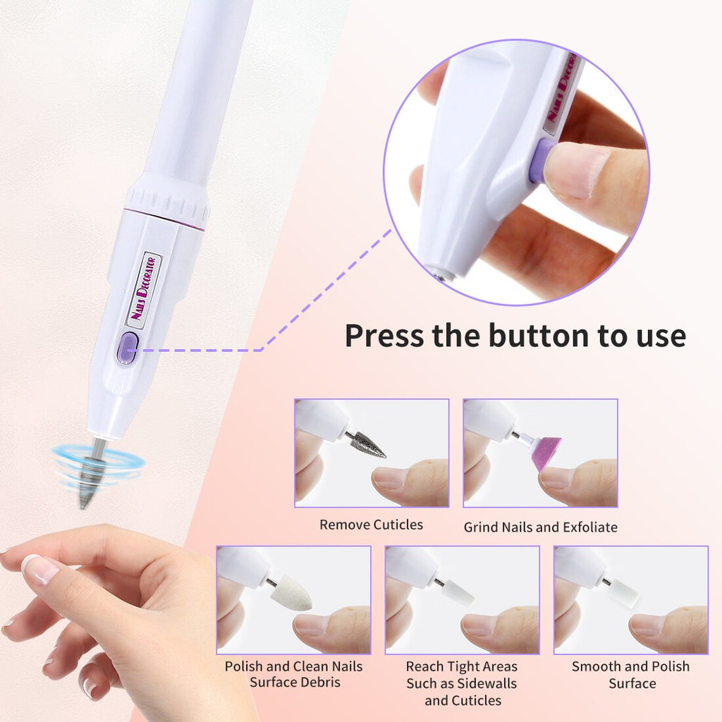 Electric Nail Drill File for Manicure & Pedicure - Portable Nail Art Tool