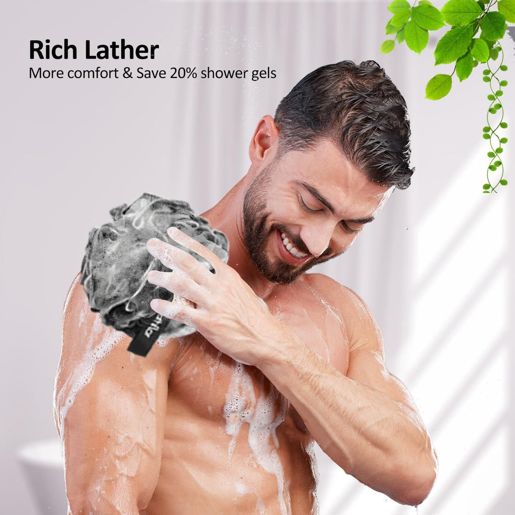 Large Exfoliating Loofah Body Scrubber Set with Back Brush & Hook - 4 Pack