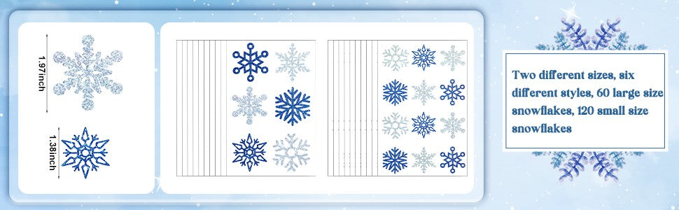 180 Pcs Winter Snowflake Temporary Tattoos Glitter Stickers