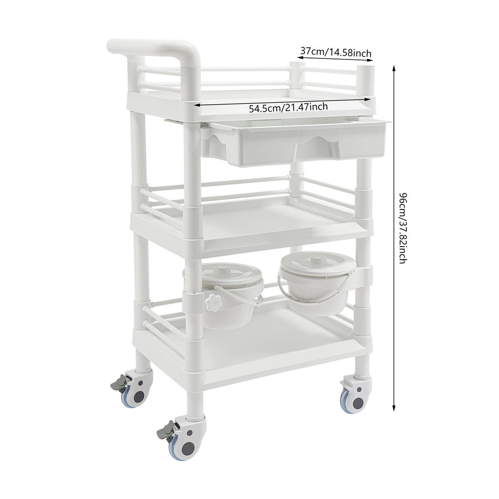 Salon Trolley Cart with 3 Tiers and 2 Garbage Baskets - Rolling Beauty Storage Station