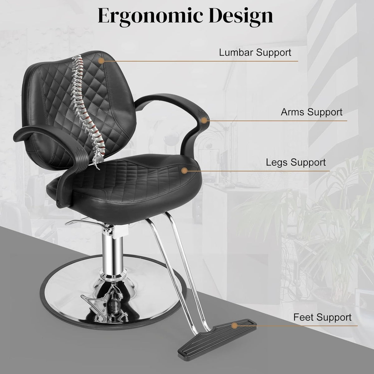 Heavy Duty Salon Styling Chair with Hydraulic Pump & Swivel Base