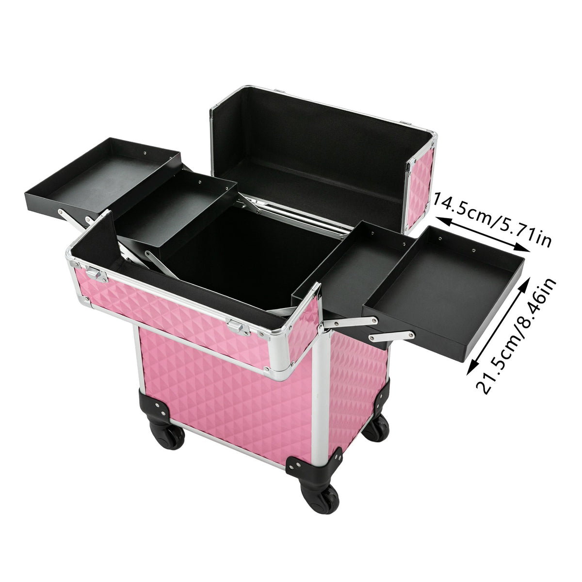 Portable Pink Makeup Train Case with Wheels - Cosmetic Storage Organizer