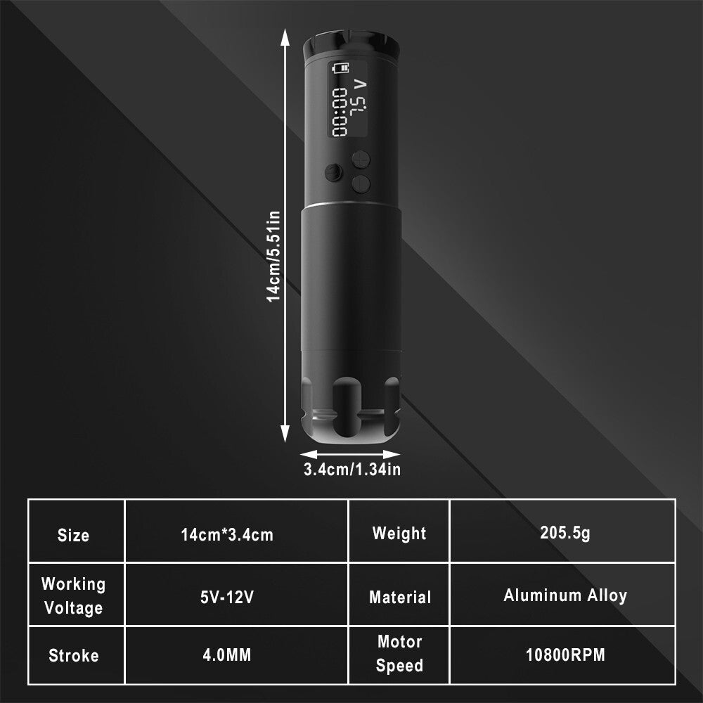Wireless Rotary Tattoo Pen Kit with 20 Cartridges, 1300mAh Battery