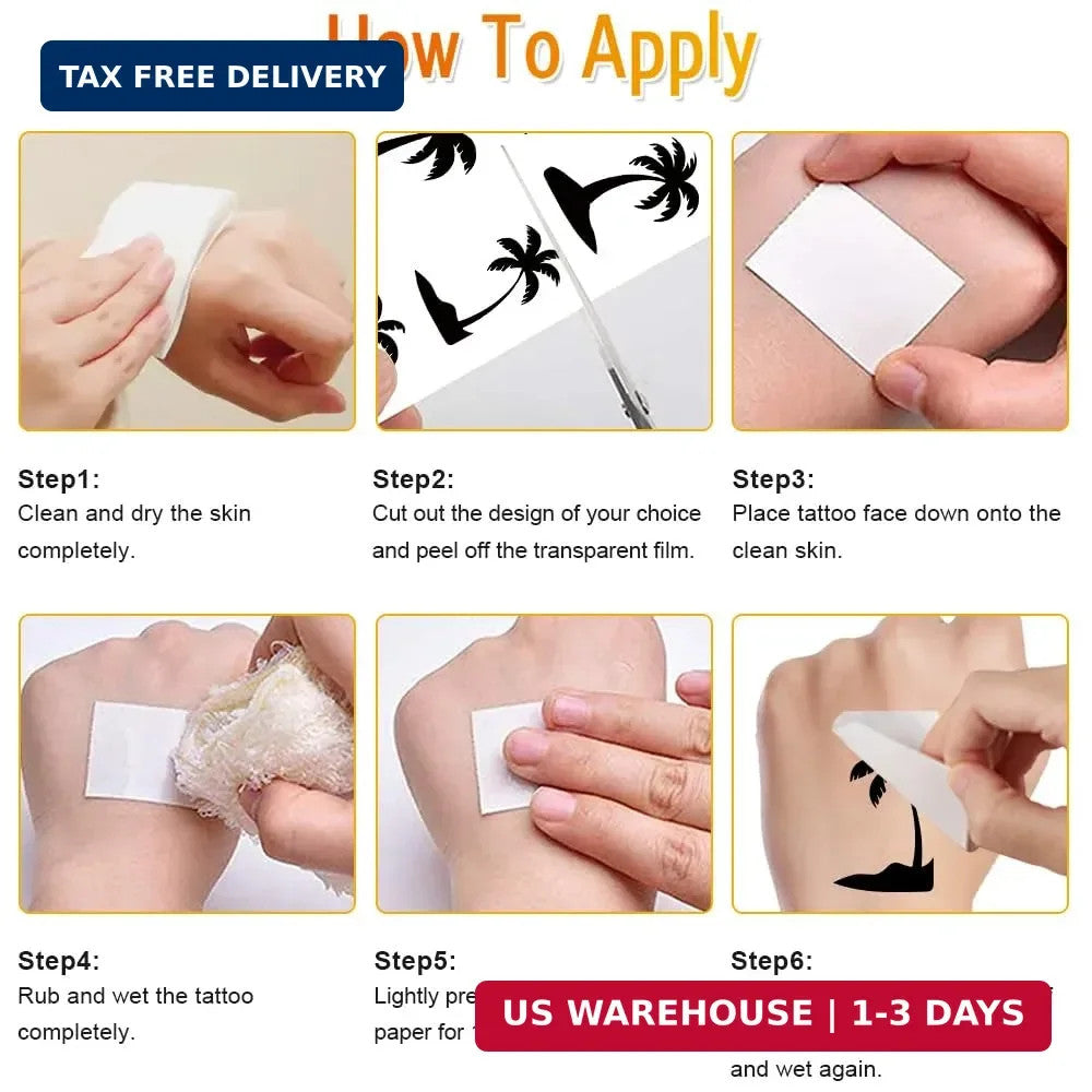 Palm Tree Temporary Tattoos for Adults – 12 Sheets Black Minimalist Silhouette