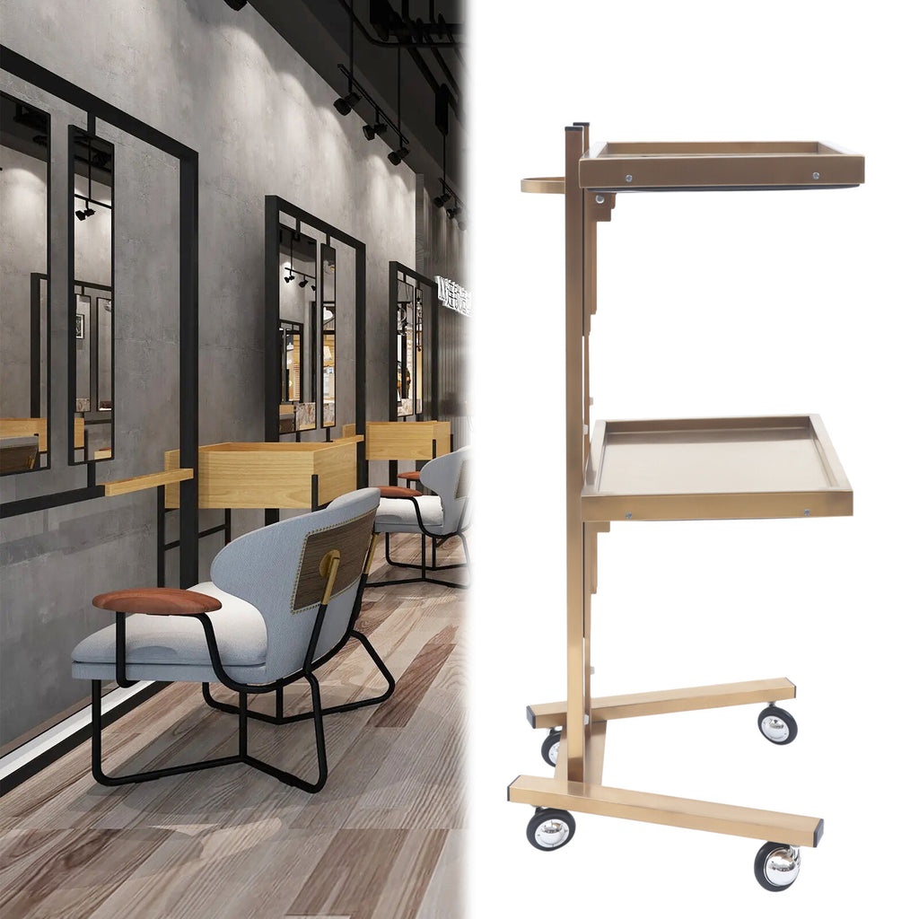 Foldable Salon Trolley Cart with Gold Finish for Studios & Tattoo Shops