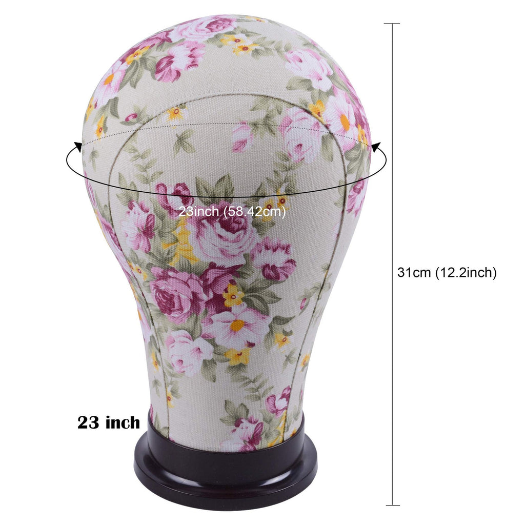 Canvas Mannequin Head for Wig Making and Hair Extensions - Pink Flower