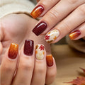 Autumn Maple Leaf Glitter Short Square Press-On Nails 48Pcs - Fall Nail Art