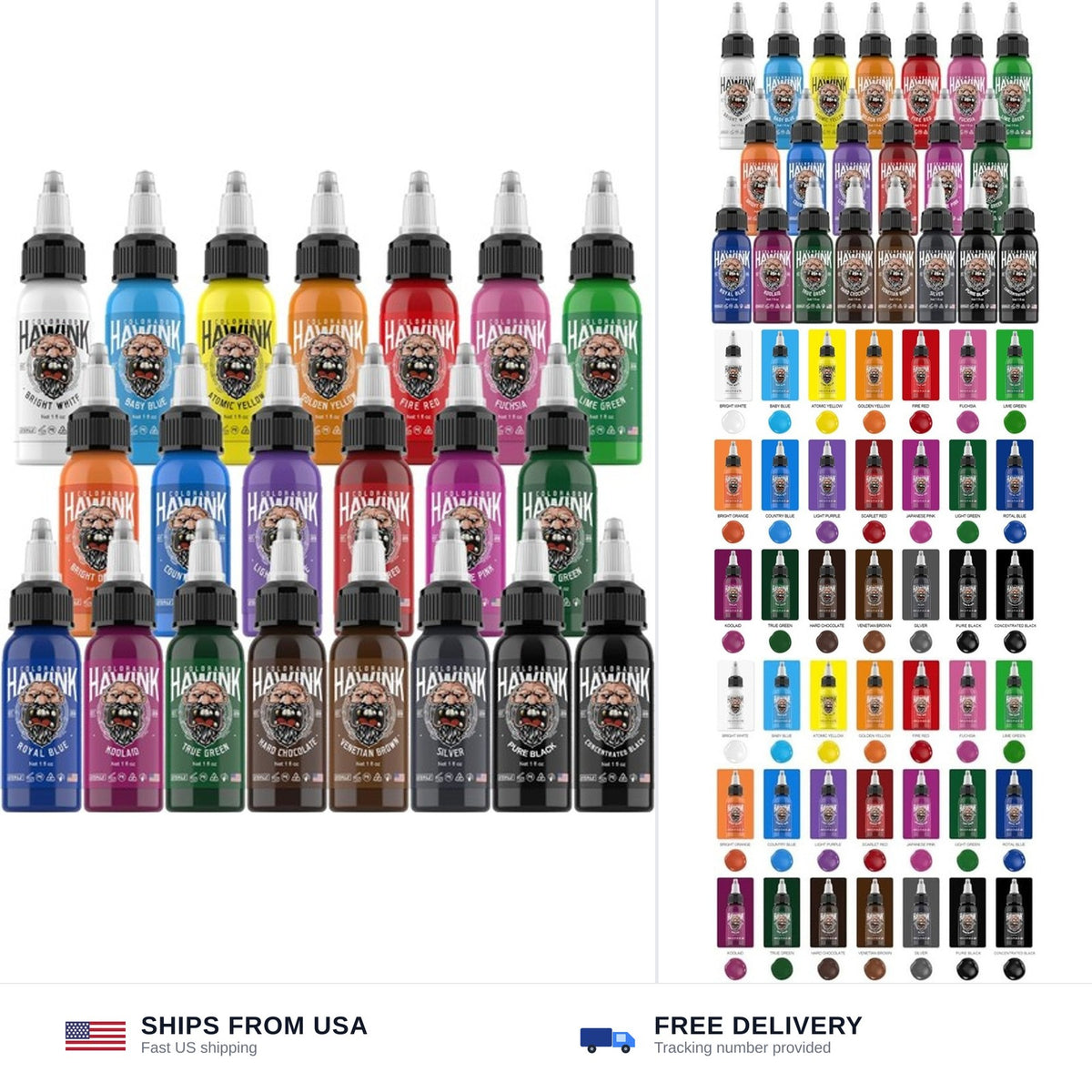 Tattoo Ink Color Set 21 Colors 1 oz (30ml) - Professional Pigment Kit