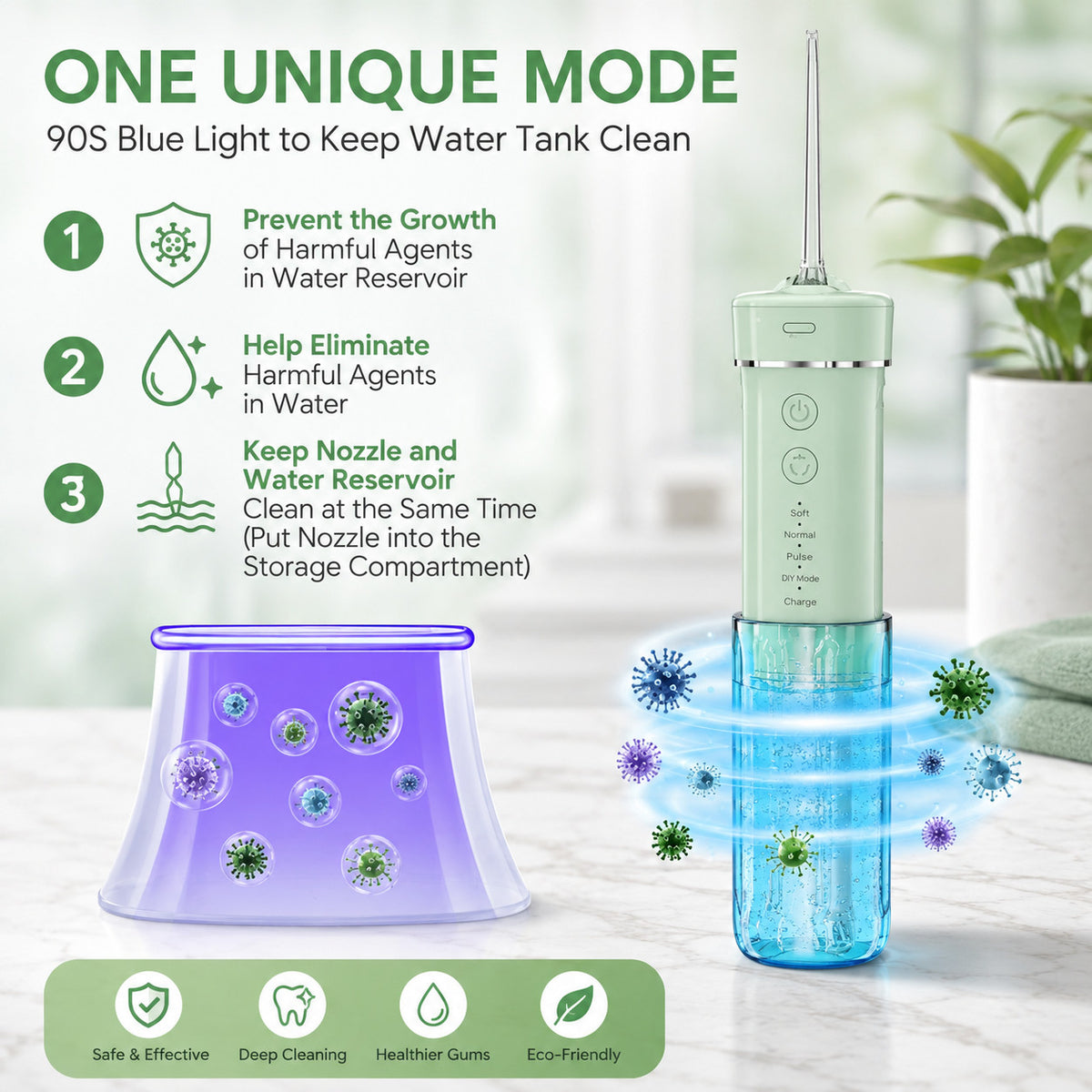 Portable Water Flosser Travel Oral Irrigator with 4 Nozzles Waterproof Rechargeable