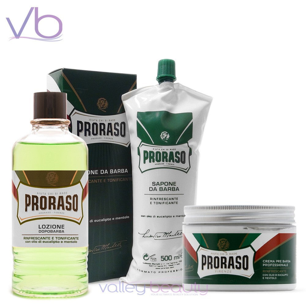 Green Shaving Set with Pre-Shave Cream, Lotion & Menthol - All Skin Types