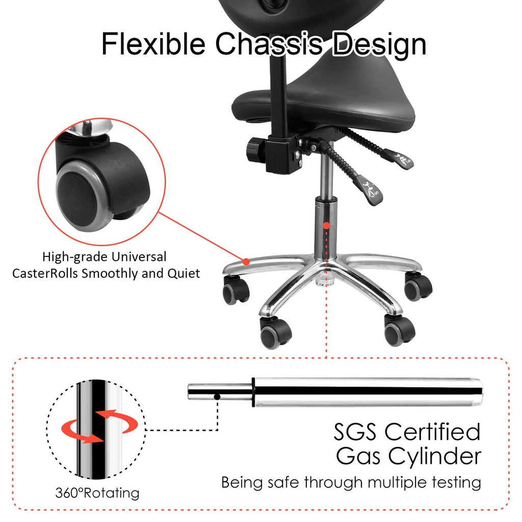 Adjustable Saddle Stool with Back Support for Salon & Clinic Use