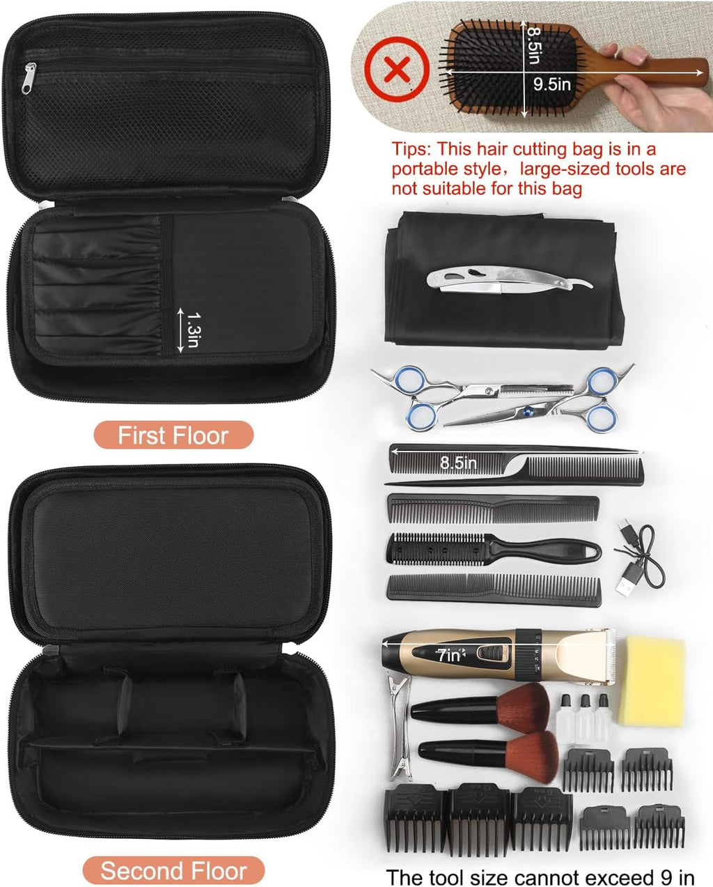 Barber Tool Organizer Bag for Hair Clippers & Scissors - Portable Storage Case