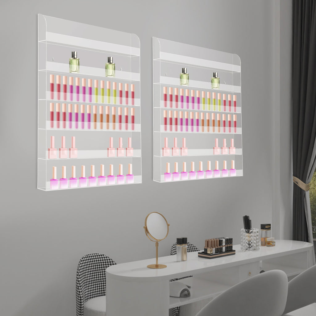 Acrylic Wall Mounted Nail Polish Organizer Rack - 6-Tier Storage Holder Set