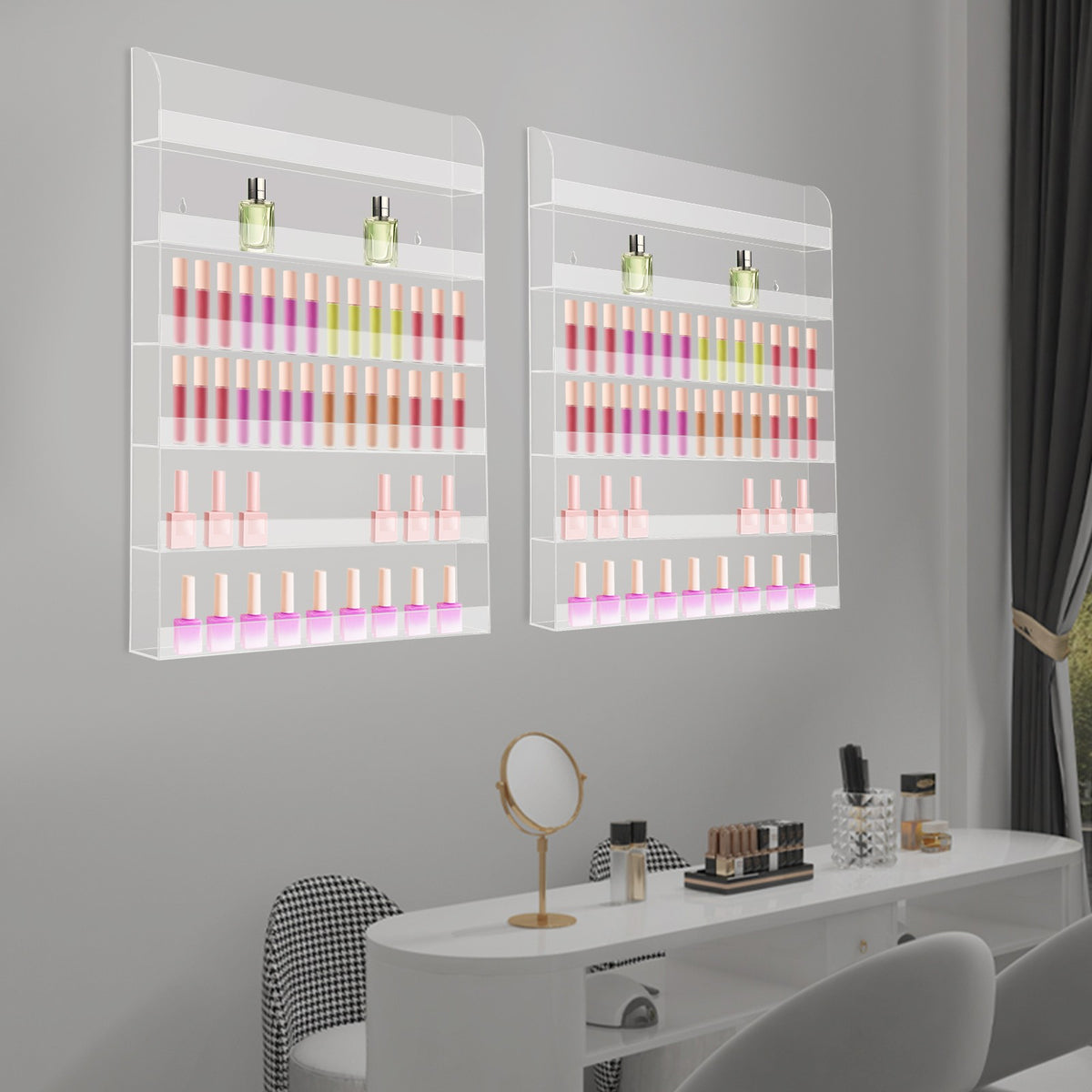 Acrylic Wall Mounted Nail Polish Organizer Rack - 6-Tier Storage Holder Set