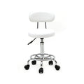 White Adjustable Salon Stool with Backrest and 360° Swivel