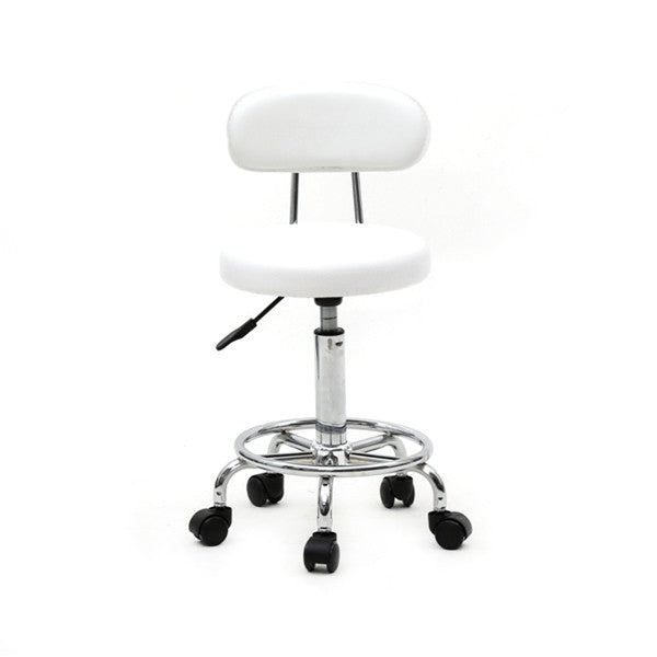 White Adjustable Salon Stool with Backrest and 360° Swivel