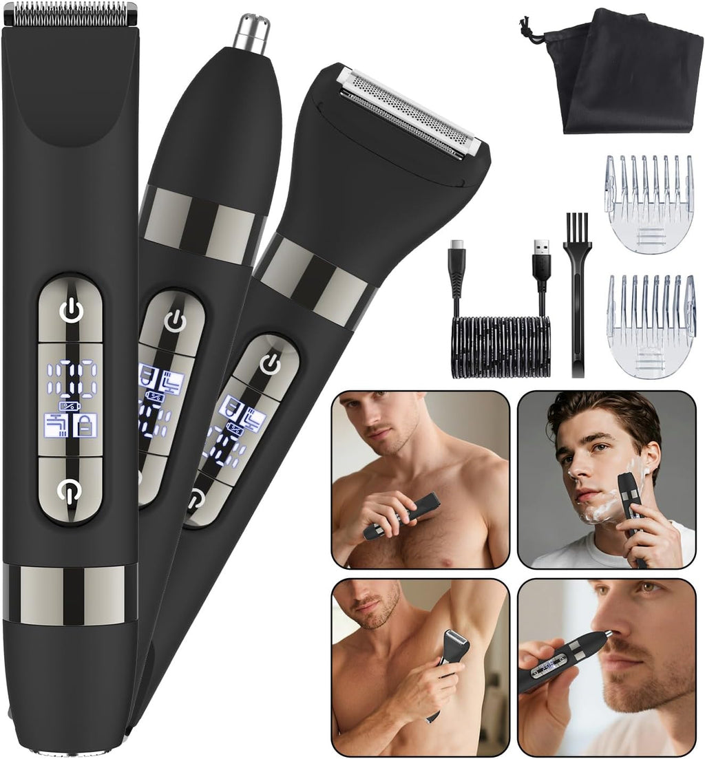 4-in-1 Waterproof Men’s Body Hair Trimmer with Dual Heads & Accessories