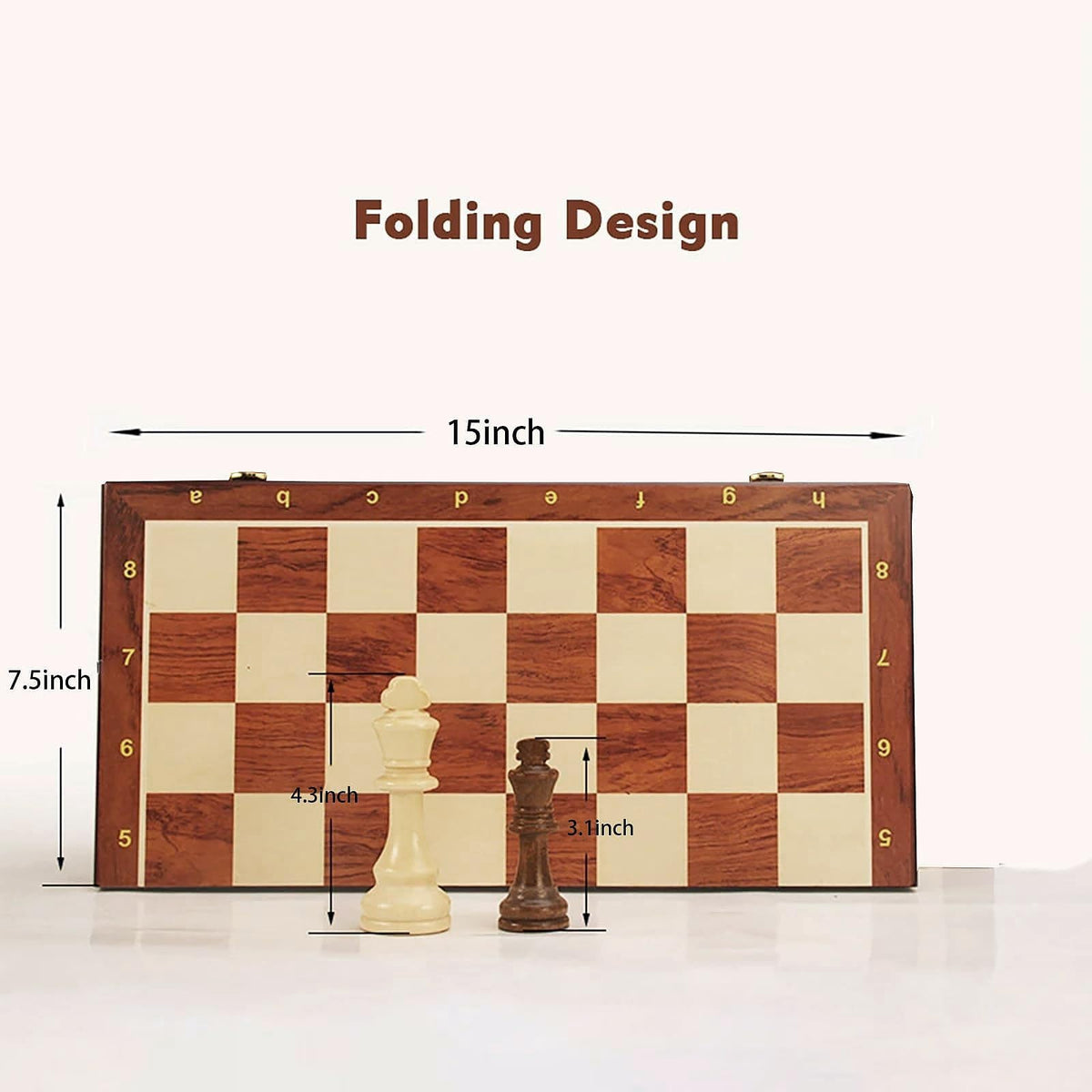 15-Inch Folding Walnut Chess Set with Storage and Travel Case