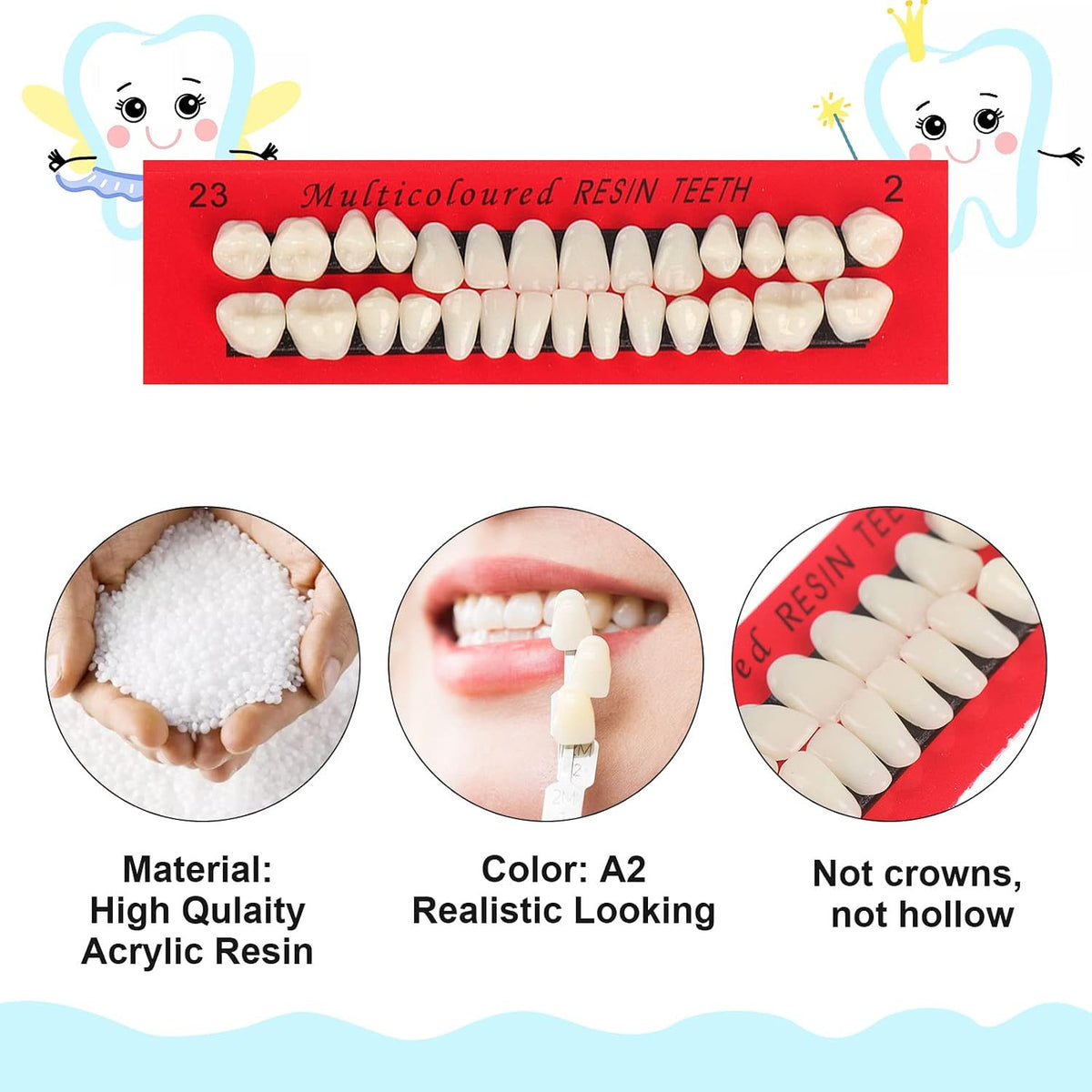 Fake Teeth Set 112pcs Acrylic Resin Dental Teeth for DIY Crafts Halloween