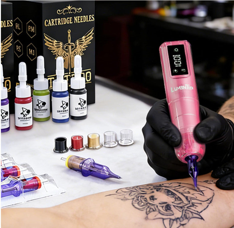 Wireless Tattoo Kit with 20 Cartridges and 7 Color Inks for Skin – Portable Wireless Tattoo Set