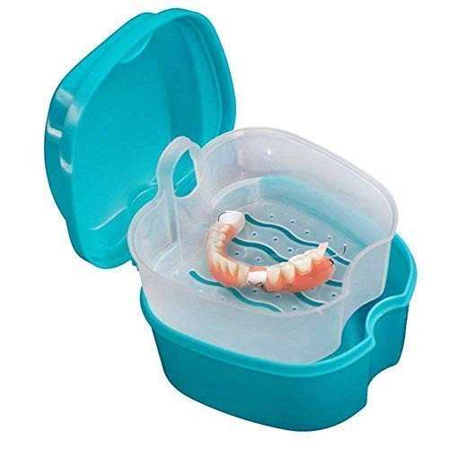 Portable Green Denture Case with Strainer - Hygienic Storage for Dentures & Retainers