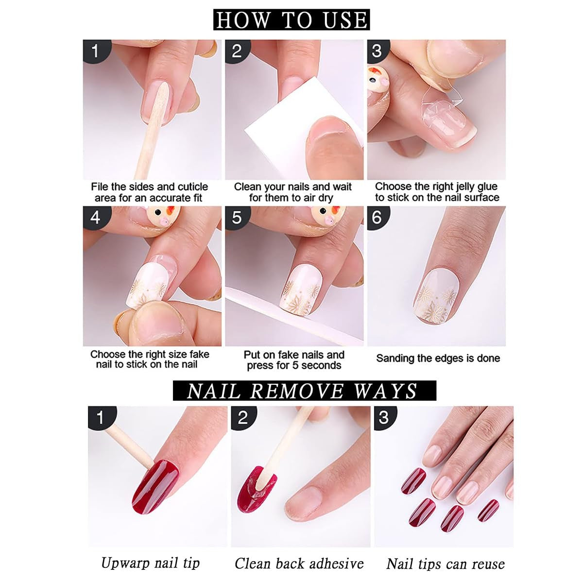 Starry Sky Press-On Nails Short Square 24 Pack with Glue & Nail File
