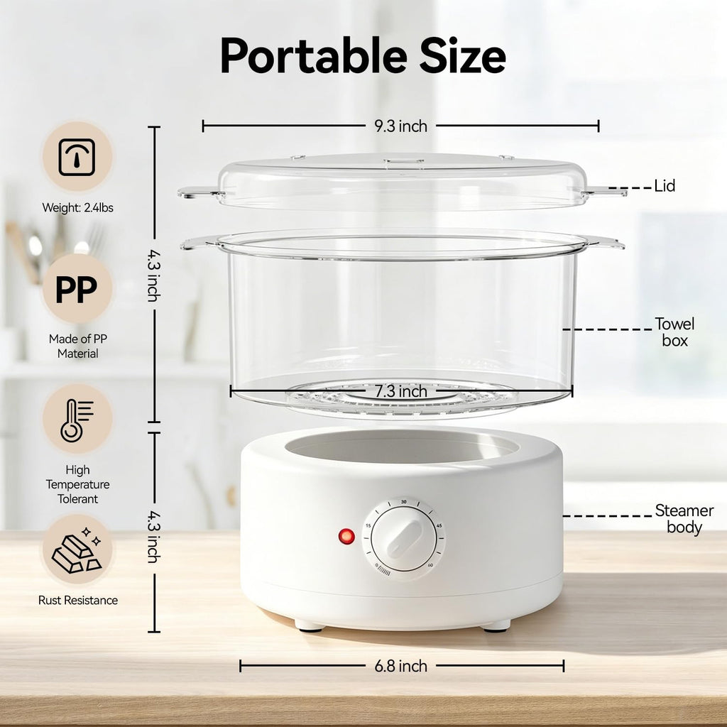 Mini Hot Towel Warmer with 1-Minute Steam and 60°C Heat, Small White