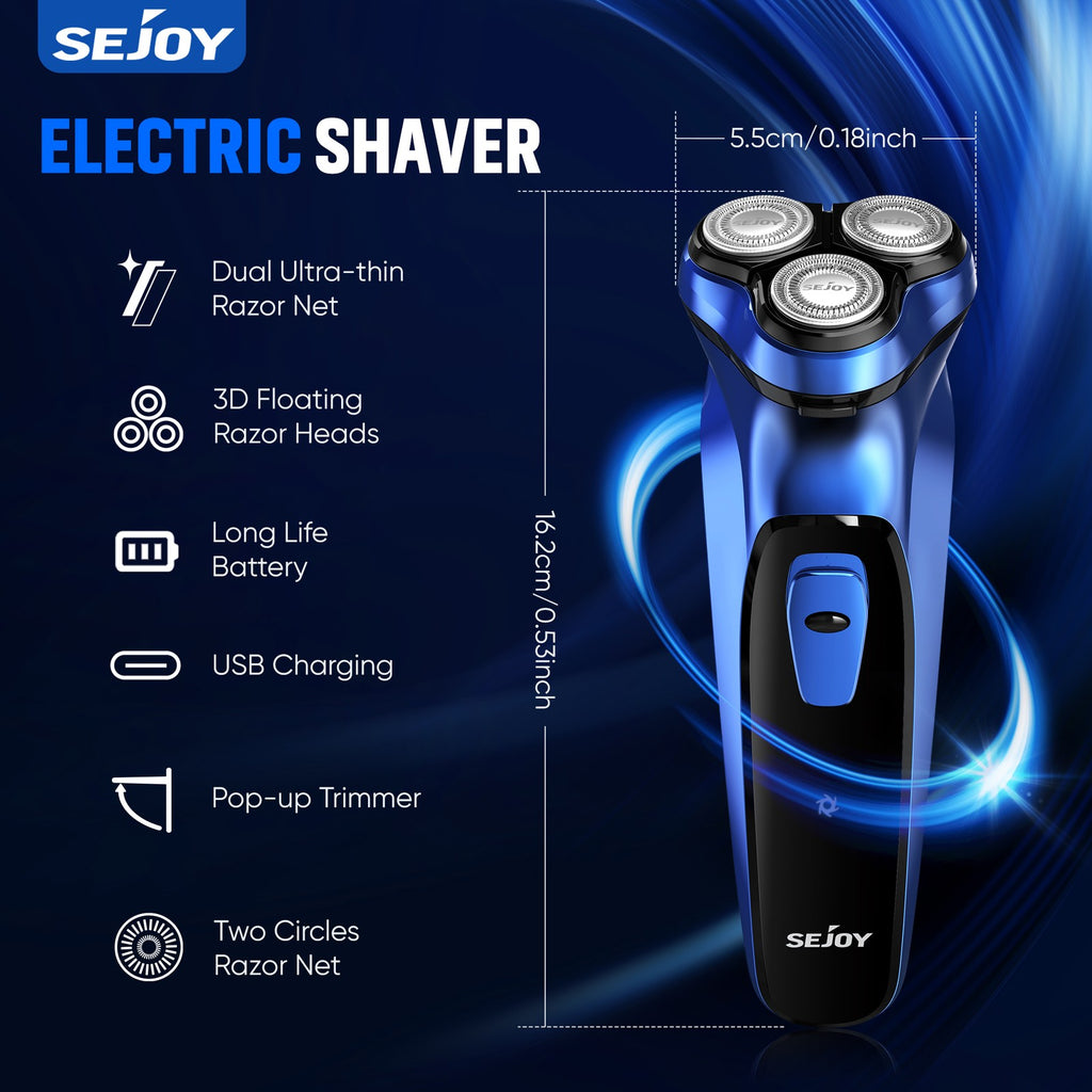 Men's 3D Rotary Electric Shaver with Pop-up Trimmer, Fast Charging