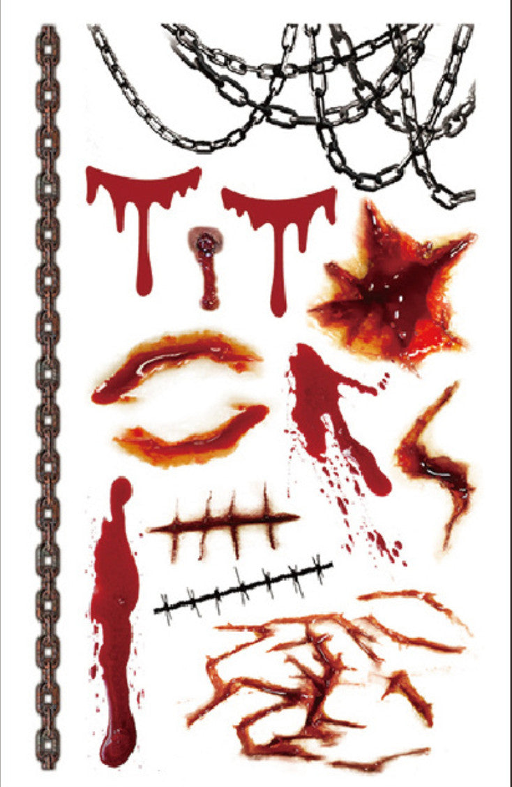 4 Sheets Halloween Temporary Tattoos – Ghosts, Scars & Bats